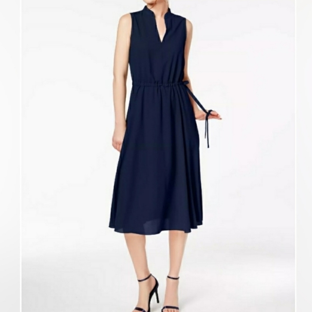 Anne Klein Navy Sleeveless Cinch Waist Dress - Picture 4 of 10